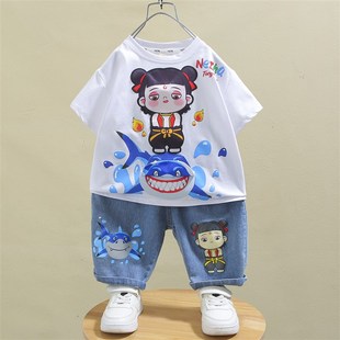 哪吒衣服男童夏装套装2025新款洋气儿童帅气时髦短袖宝宝夏季男孩