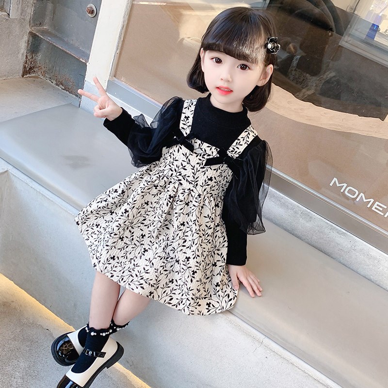女小童裙子套装春秋季2025新款洋气女宝宝秋装打底衫背带裙两件套