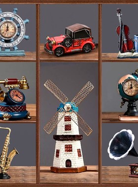 创意复古酒柜摆件玄关客厅电视柜家居装饰品红酒架办公室工艺品