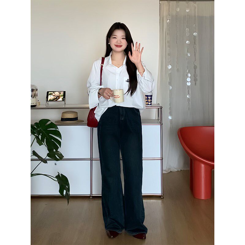 微胖的喵喵大码女装梨形mm春季显瘦百搭高腰遮肉微喇牛仔裤子2086