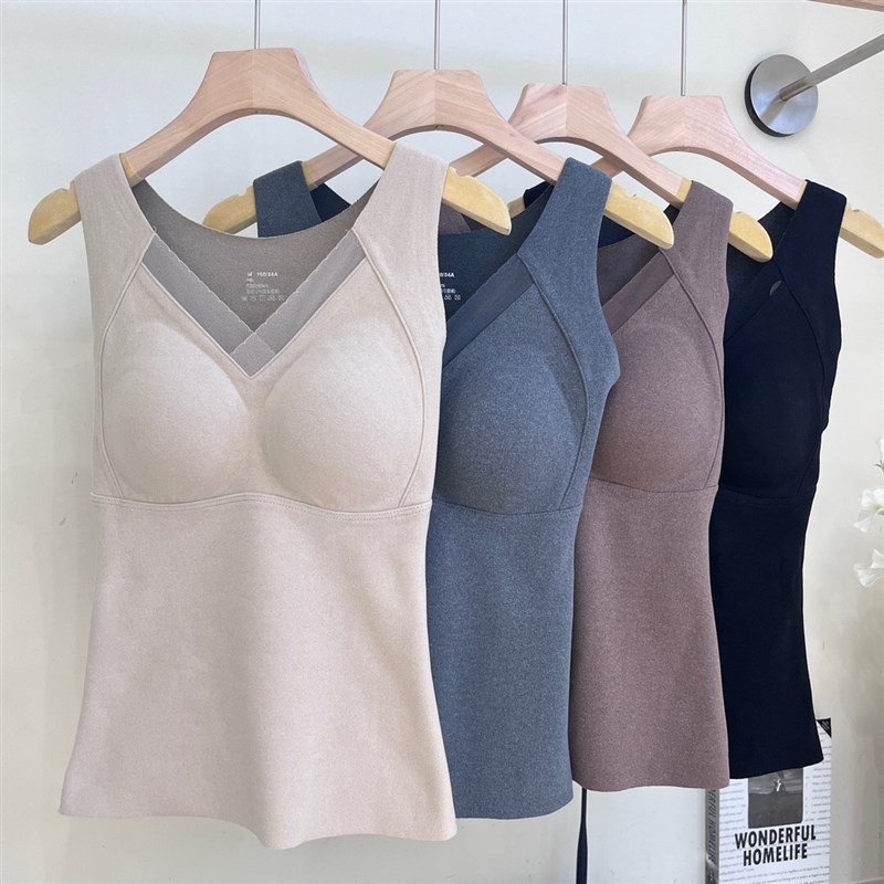 枫之欣8803V领固定杯石墨烯发热内衣网纱遮副乳T加厚修身保暖背心