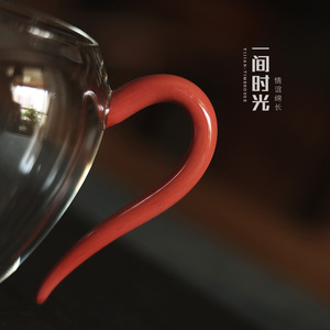 草堂玻璃公道杯汝红把手分茶器轻奢高透耐热公杯高端功夫茶具匀杯