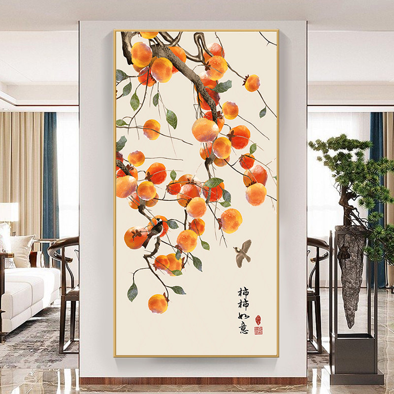 事事如意数字油画柿柿driy填充手绘涂色油彩画大尺寸玄关装饰画z