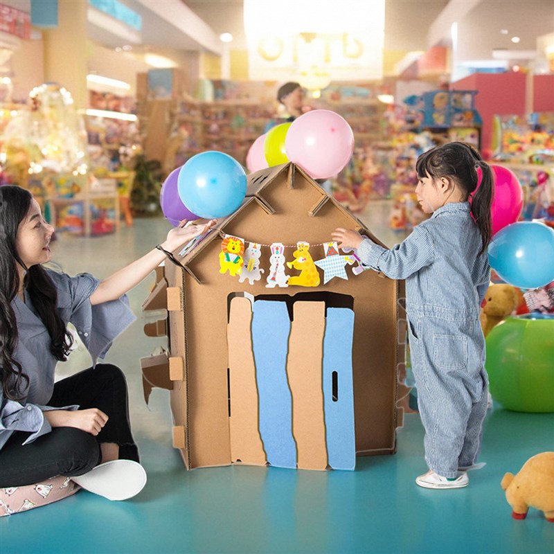 儿童纸板小屋创意纸箱房子宝宝玩具屋手工diy幼儿园拆装纸壳制作
