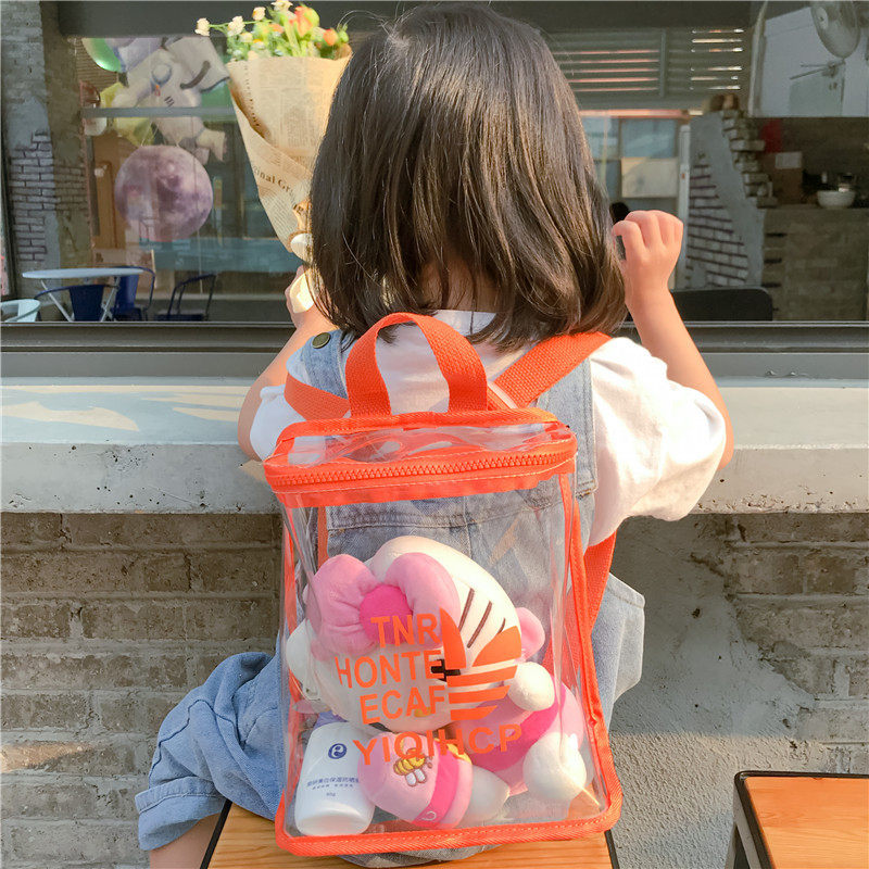 儿童塑料双肩背包轻便幼儿宝宝男女童游泳沙滩PVC手提透明书包潮