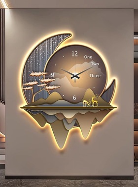 带灯静音钟表餐厅装饰画LEDy氛围灯客厅玄关壁画挂钟卧室壁灯画