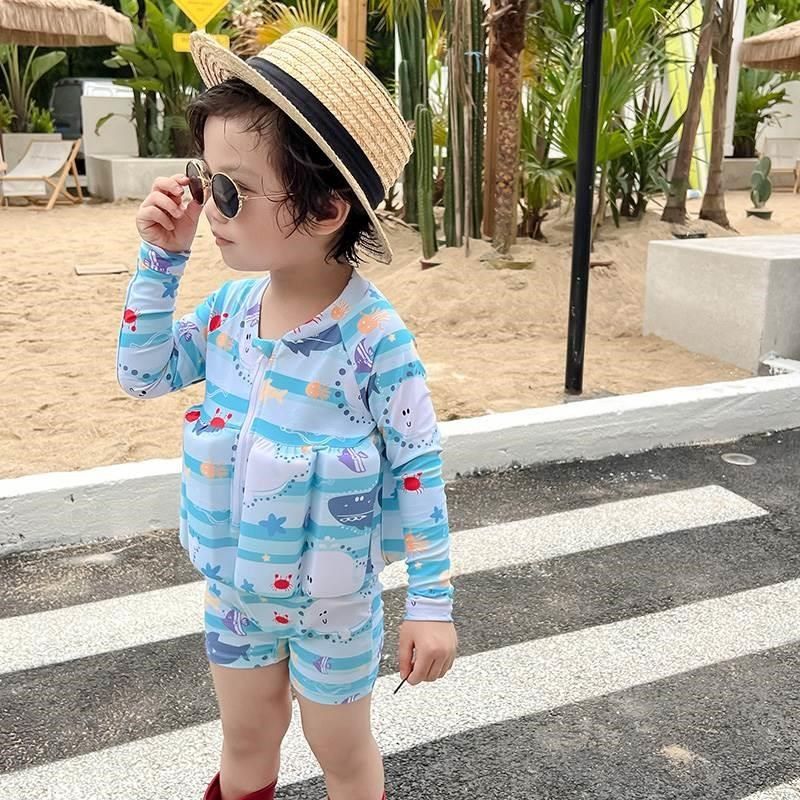 儿童浮力泳衣女孩男童游泳衣自带浮力中小童宝宝连身漂浮泡沫泳衣