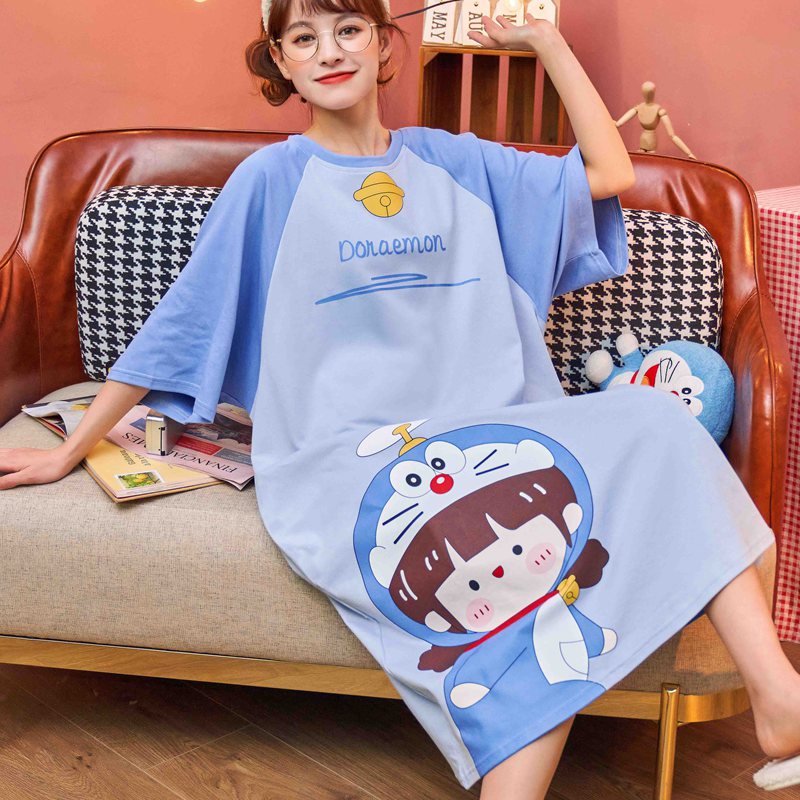 睡裙女夏纯棉2021年新款学生睡衣胖mm200斤孕妇S大码可外穿家居服