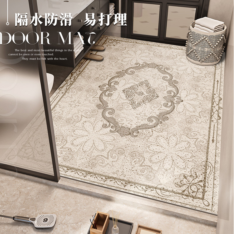 浴室大尺寸干区地垫n隔水镂空丝圈卫生间防滑脚垫洗手台整铺地毯