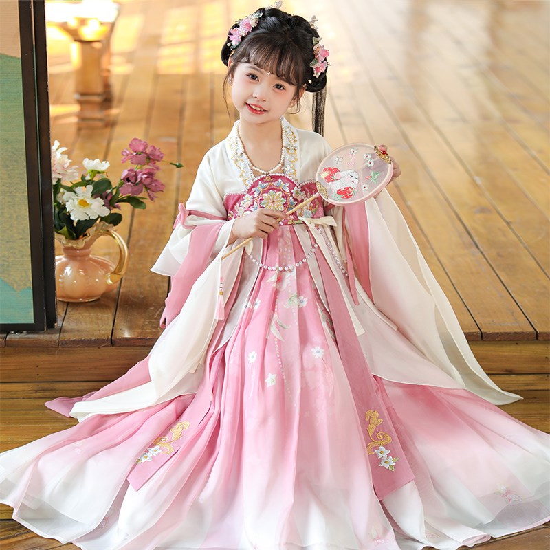 汉服女童春秋2024新款古风连衣裙女孩唐装中国风儿童超仙古装春款
