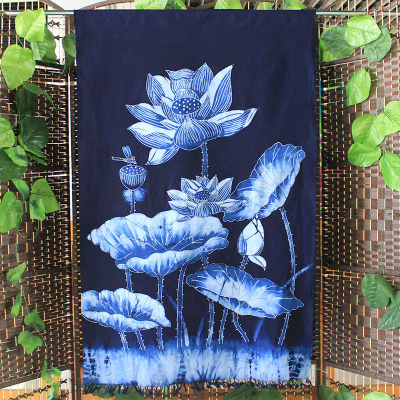 蜡染画清荷中国风布画禅意挂画茶馆客厅装饰家居隔断门帘特色礼品