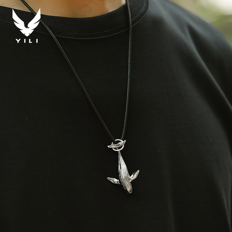 鲸落男款潮流纯银项链男生男士装饰配饰高级感小众吊坠男银饰