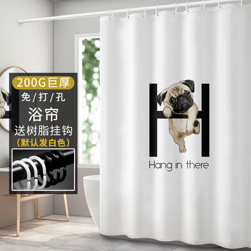 卡通浴帘b防水布卫生间淋浴室帘加厚防霉厕所洗澡隔断帘套装免打