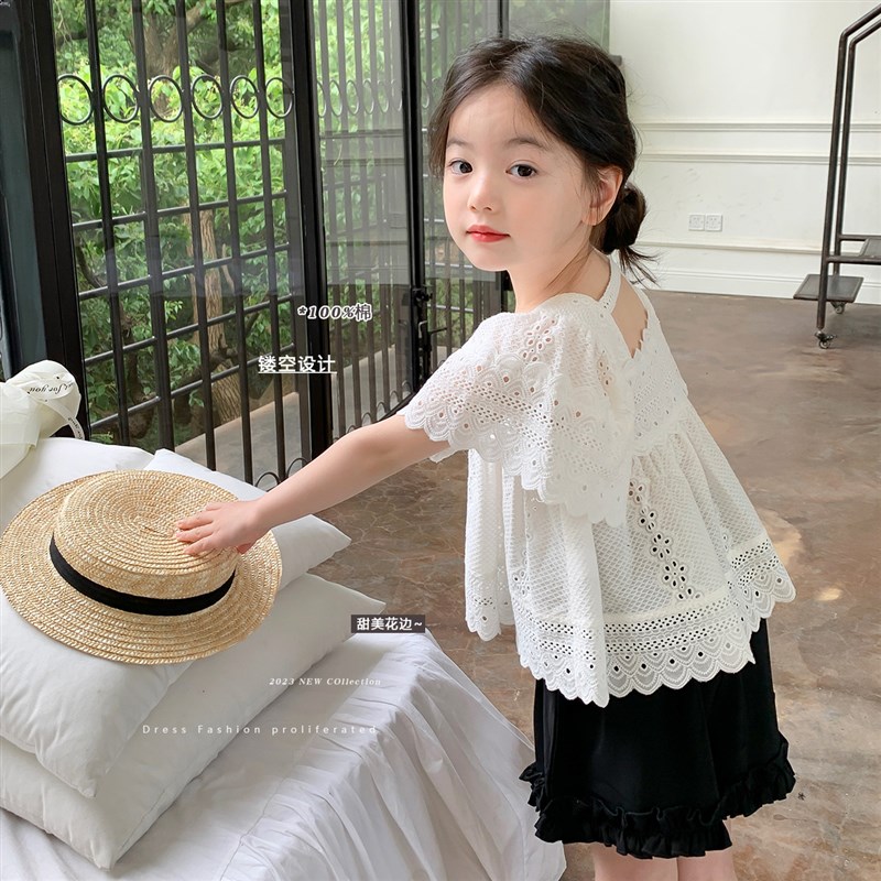沫沫家女童夏装2023新款儿童洋气娃娃衫宝宝夏季上衣短袖小衫时髦