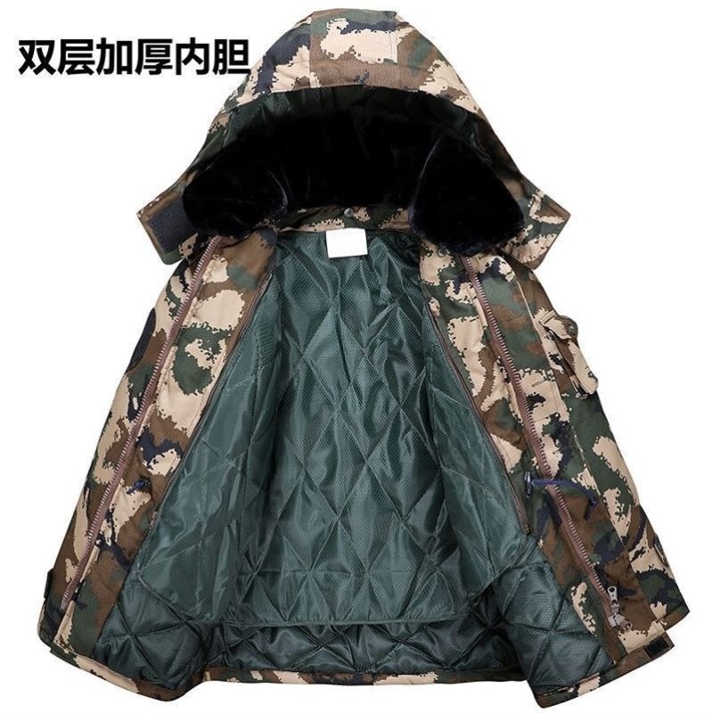 迷彩棉服男迷彩大棉袄迷彩棉衣男大码冬季迷彩R军大衣保暖中长款