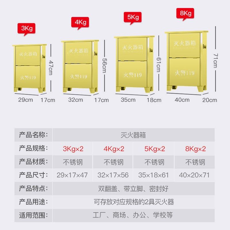 不锈钢灭火器箱金色空箱2只装放置箱子4公斤家用店用灭火器专用箱,农用物资,可移动滴灌袋,淘宝优惠券,粉丝福利购,淘宝优惠卷