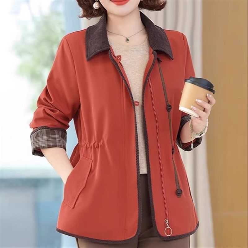 妈妈春装外套短款洋气风衣薄款翻领新款中老年女春秋夹克时尚上衣