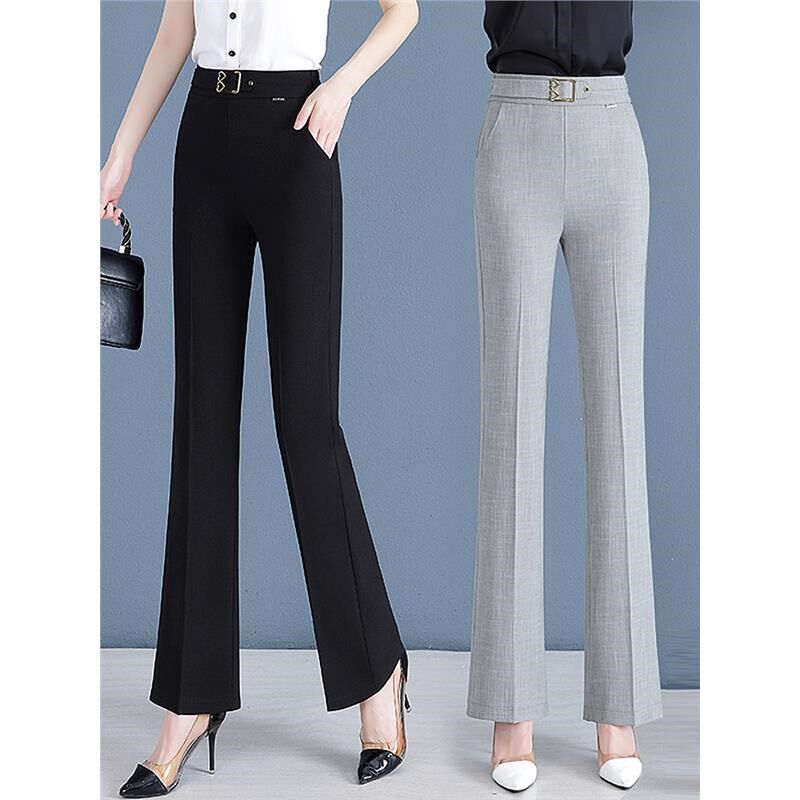 棉麻微喇裤女夏薄款2025新款春季高腰喇叭裤高级感西装裤九分女裤