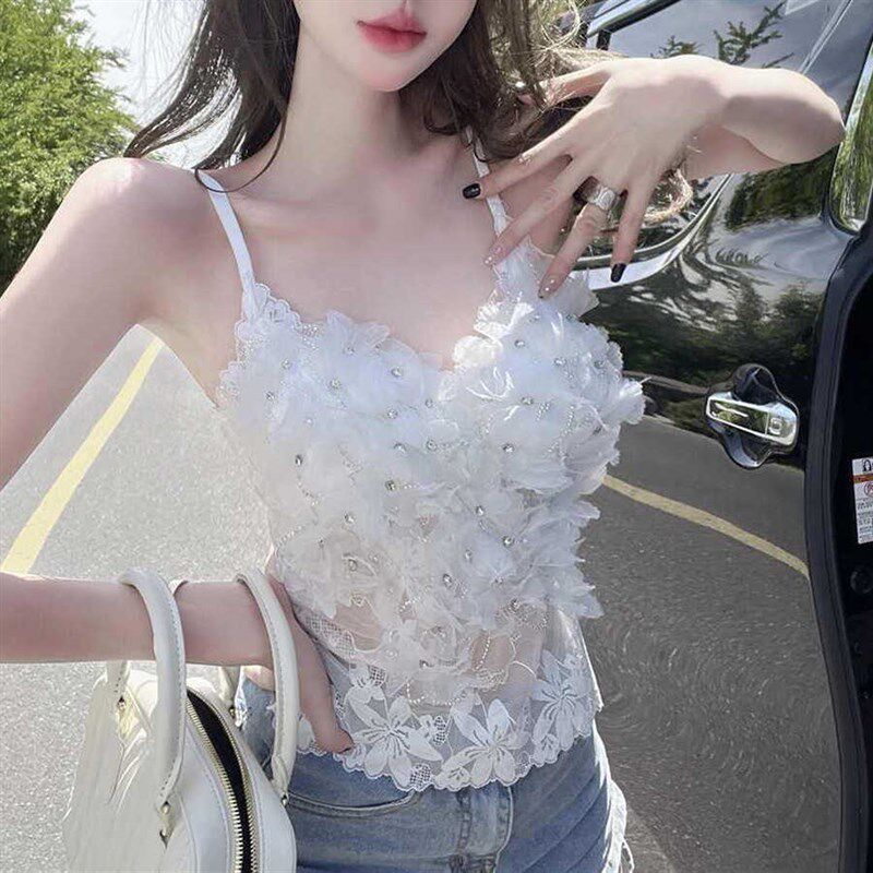 蕾丝吊带背心2024夏季新款设计感美背带胸垫可外穿内搭上衣女短款