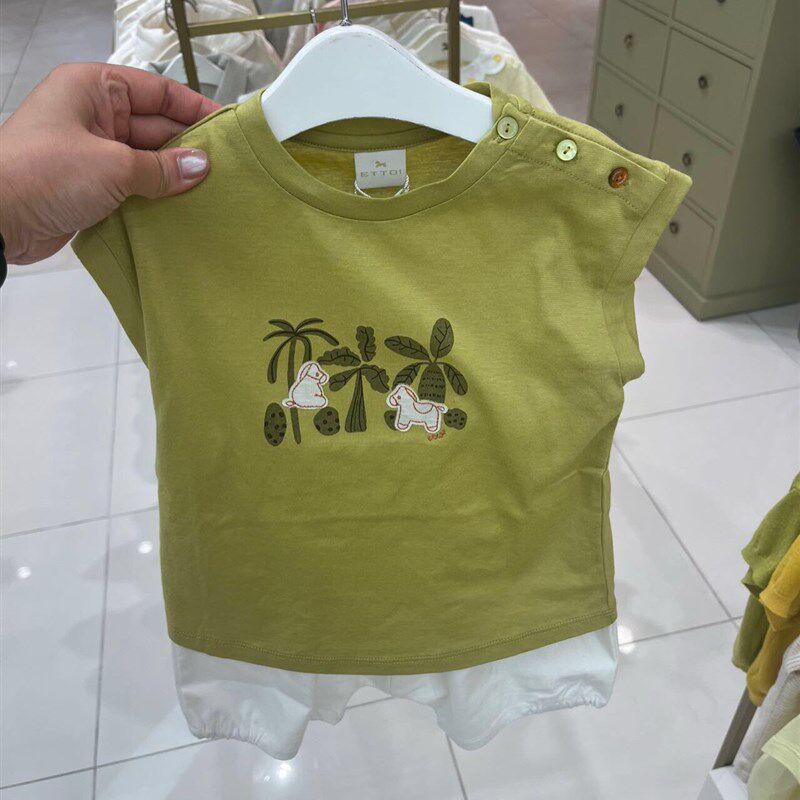 韩国童装 25夏男女童宝时尚洋气柔软舒适纯棉短袖背心T恤短裤套装