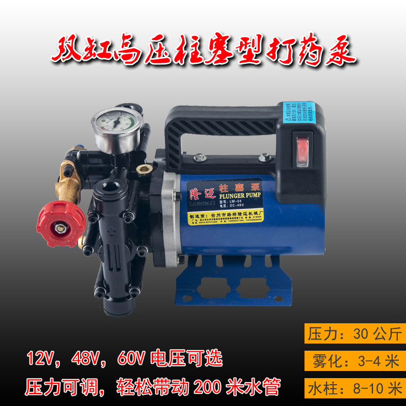 手提式打药机农用电动果树喷雾器12V48V60V高压双缸柱塞打药泵