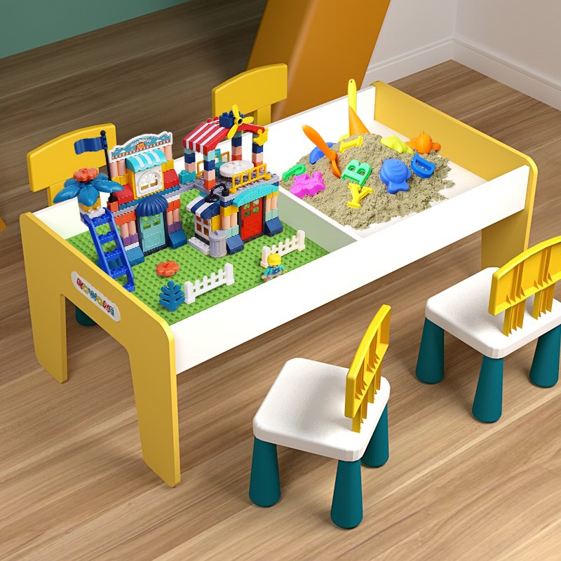 儿童玩具积木桌多功能玩具桌椅套装大颗粒拼插积木男孩女孩礼物