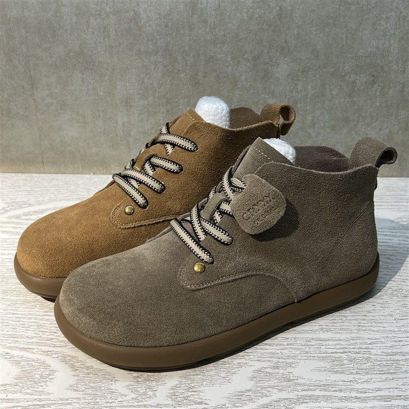 复古磨砂皮系带马丁靴2024冬新A款真皮牛筋底超舒服小短靴百搭女