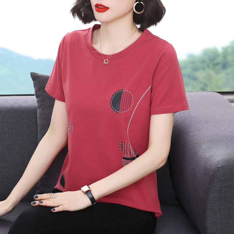 纯棉短袖t恤女 宽松上衣2021夏装新款中老年洋气半袖小衫妈妈衣服