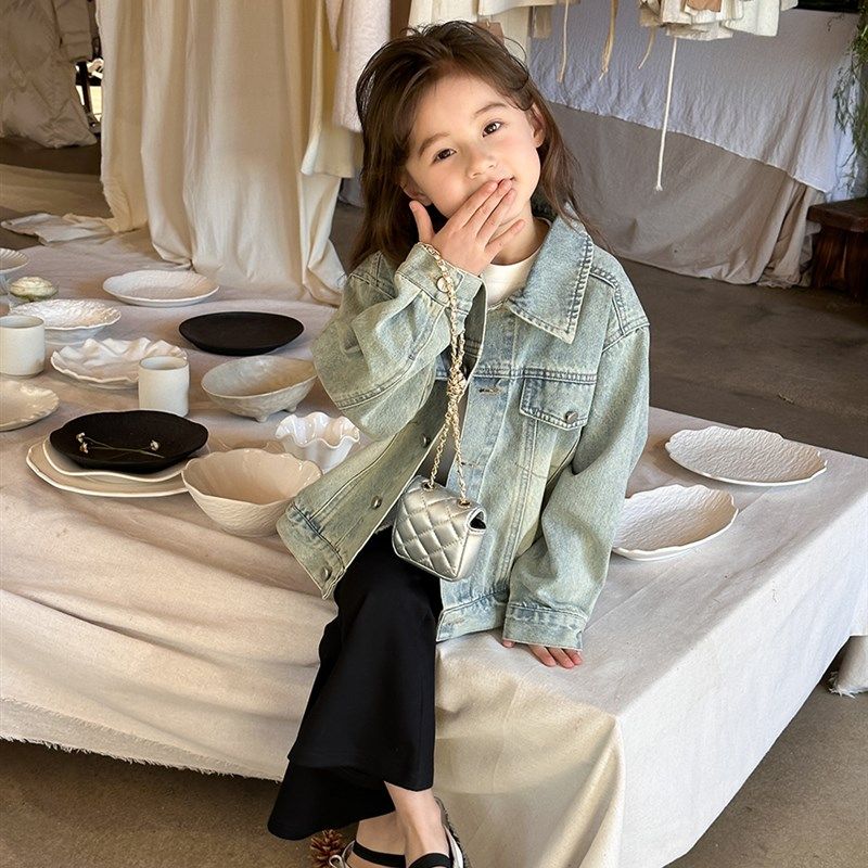 女童休闲牛仔外套2024春秋新款儿童韩版宽松时髦夹克宝宝洋气上衣