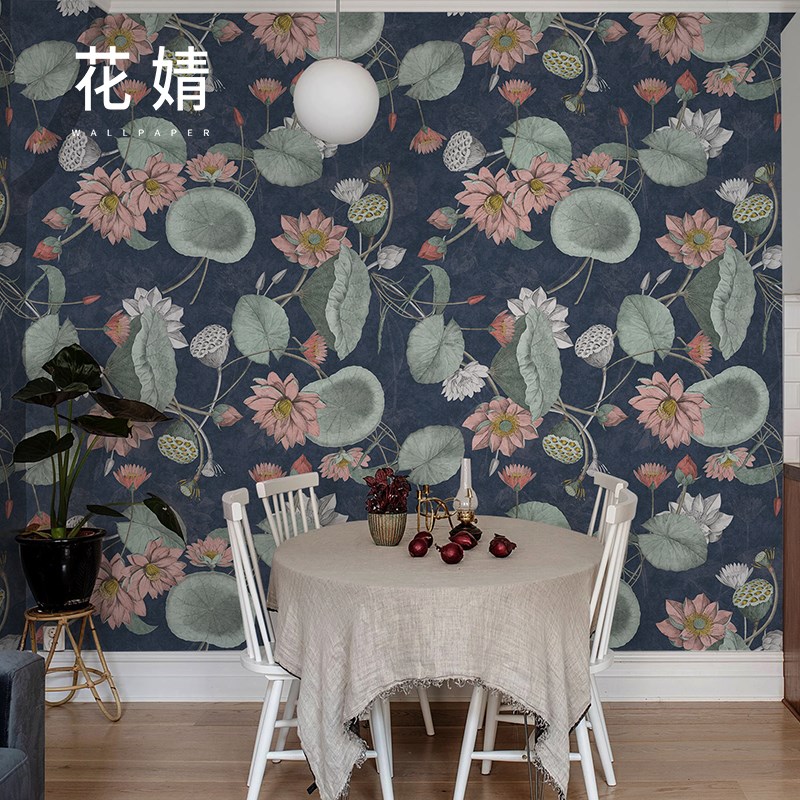新中式莲花定制壁画影视背景墙壁纸客厅卧室墙纸餐厅北欧别墅墙布