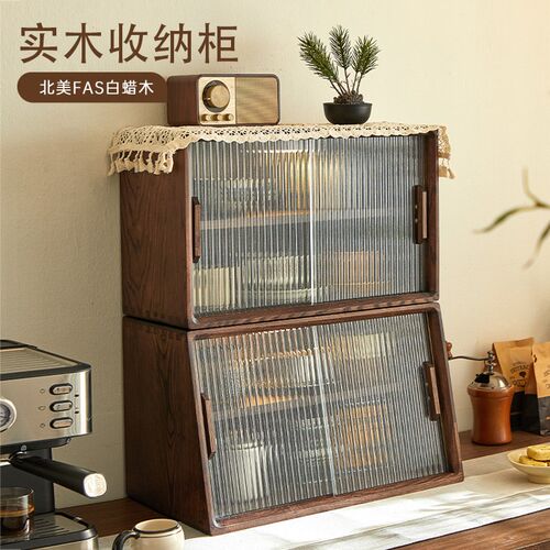 实木收纳置物架餐边柜桌面台面咖啡茶H具水杯餐桌感应灯手办放置