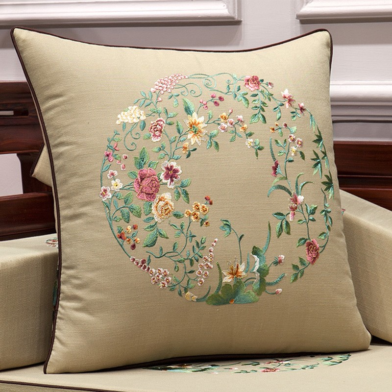 中式抱枕红木沙发刺绣靠枕1036客厅家用T大靠背靠垫含芯