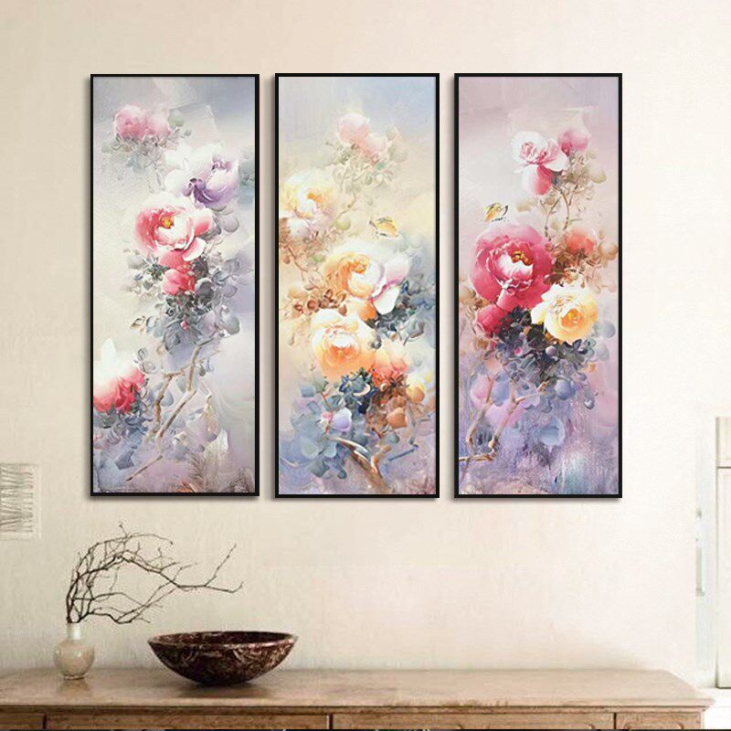 玄关走廊a客厅装饰画新中式纯手绘油画牡丹花挂画国画花卉花开富