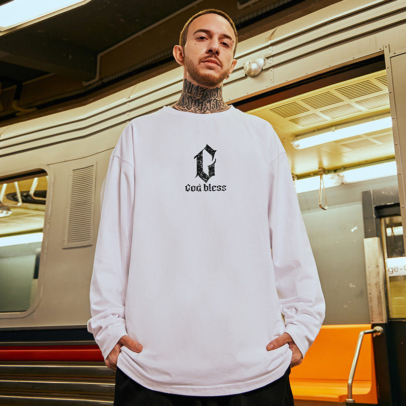 重磅大尺码纯棉长袖t恤男款春秋夏季潮牌男装胖子百内搭打底衫上