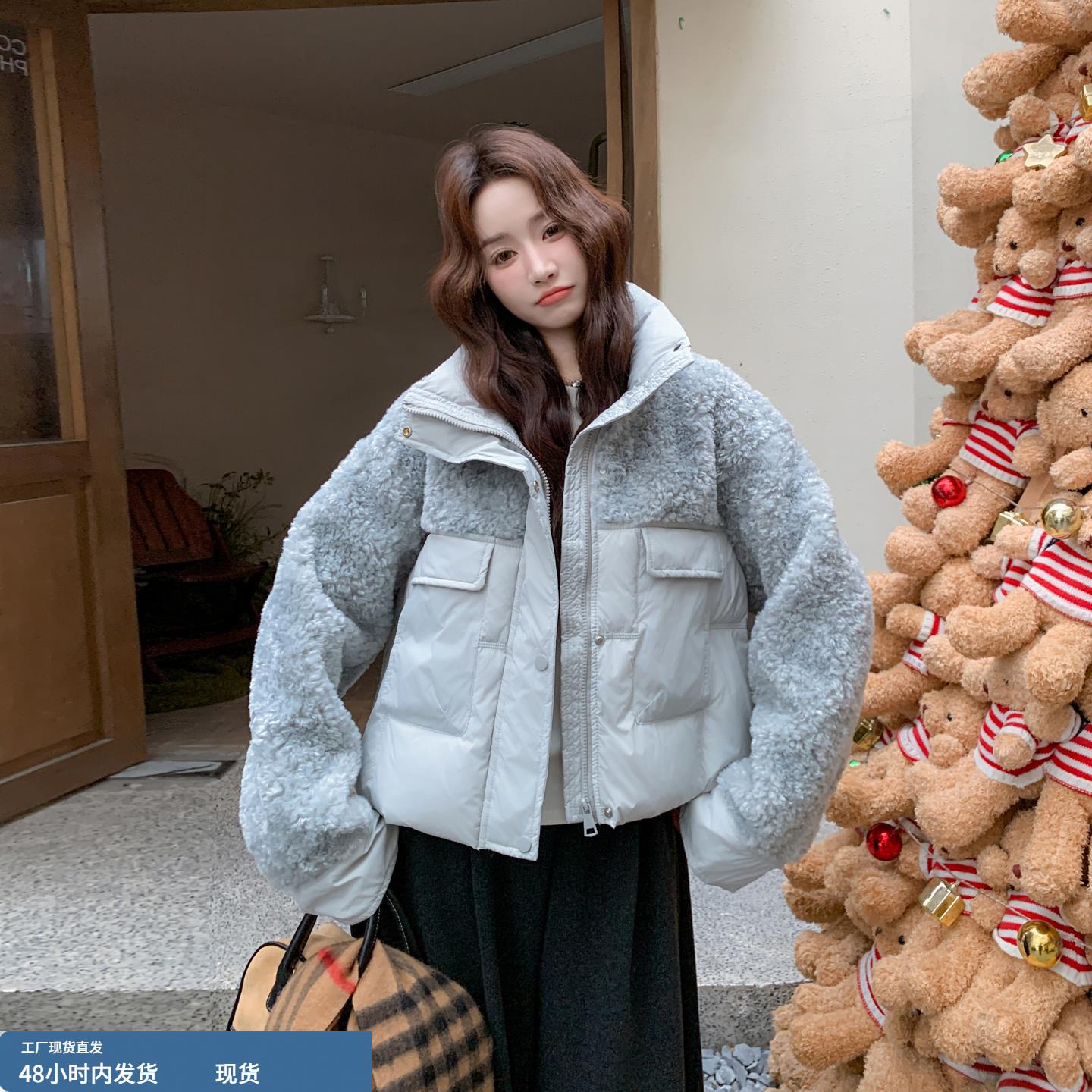 蓝羊巨好看羔毛拼接羽绒服女冬季2025年新款90白鸭绒加厚保暖外套