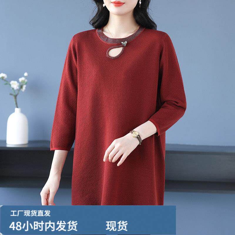 胖妈妈春装新款加肥加大码中长款真帜衫女遮肚七分袖T恤洋气上衣