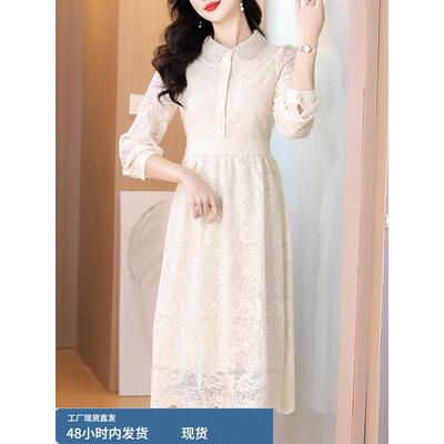 秋冬季蕾丝打底连衣裙女2025新款轻奢高级感冬天配大衣的内搭裙子