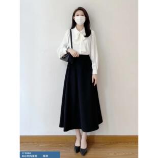 职业白色飘带衬衫女春秋公务员教资学生正式场合答辩面试正装套装