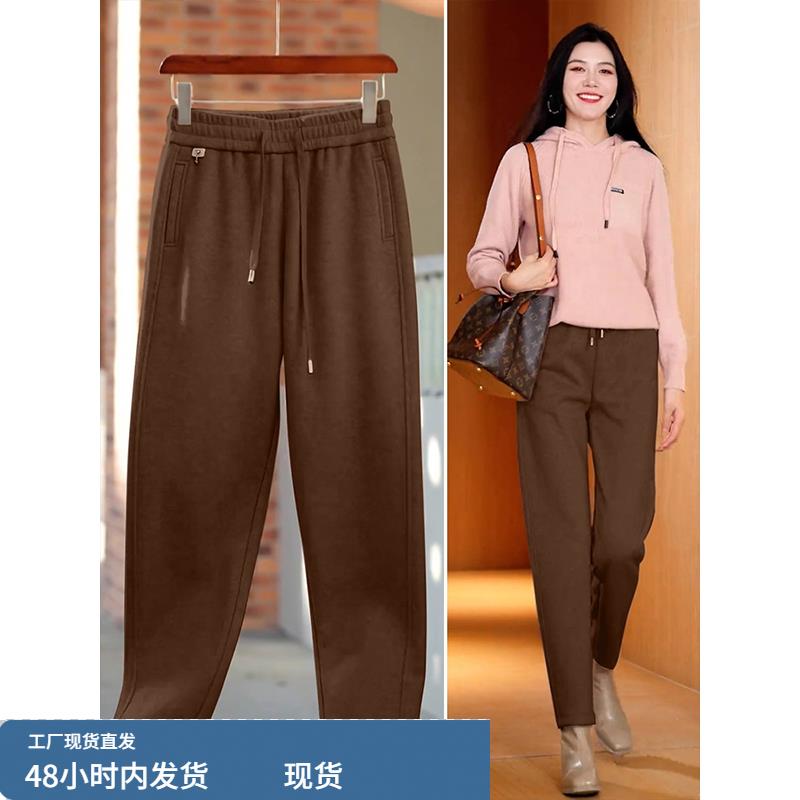 羊毛裤子女2025新款秋冬加绒休闲裤高腰哈伦裤宽松显瘦大码萝卜裤
