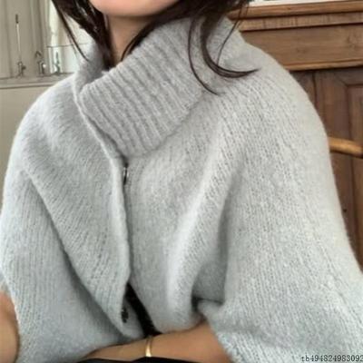 韩版蓝色斗篷式针织上衣女2025秋冬新款软糯百搭休闲气质保暖毛衣