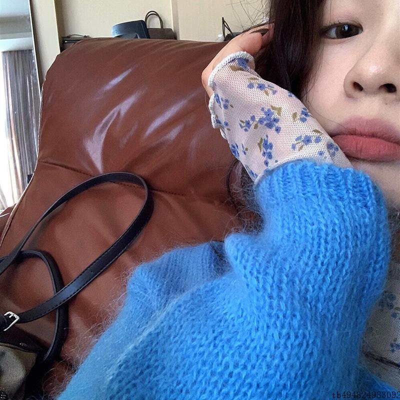 温柔风蓝色针织毛衣碎花内搭两件套女秋新款宽松慵懒休闲舒适2025