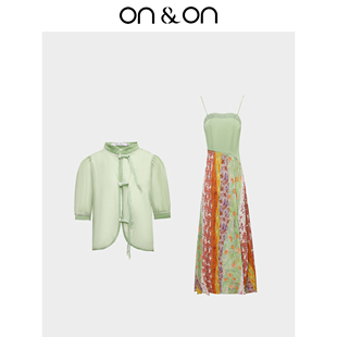 新中式 新款 盘扣立领气质国风拼接连衣裙女 安乃安2025夏季 ON＆ON