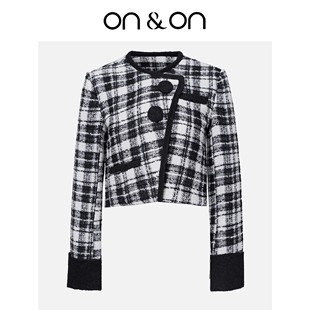 设计感小香风摩登黑白格编织短外套女 新款 ON＆ON 安乃安2025冬季
