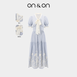 韩系甜美系带蝴蝶结气质绣花连衣裙女 新款 ON＆ON 安乃安2025秋季