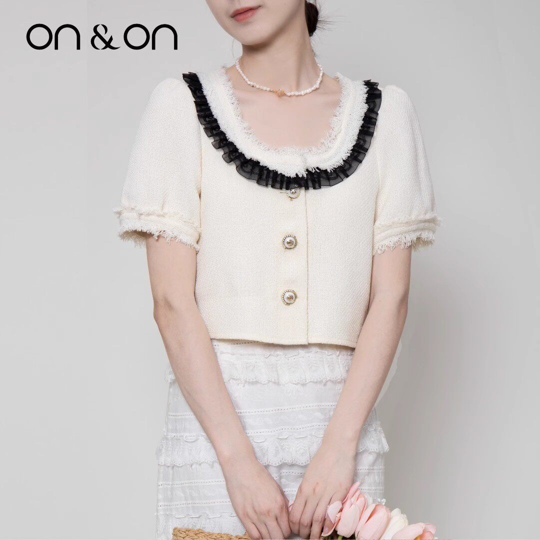 ON＆ON/安乃安2026春季新款韩版时尚气质短袖复古领杏色小衫