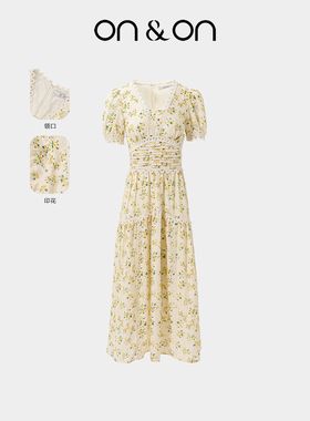 ON＆ON/安乃安2026春夏新款韩系复古收腰显瘦气质田园碎花连衣裙