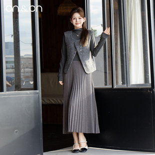 韩系优雅格纹淑女气质系带两件套装 新款 裙 安乃安2025冬季 ON＆ON