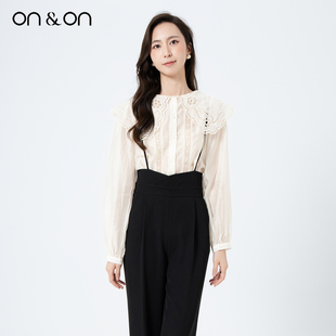 韩系翻领娃娃领镂空绣花减龄百搭小衫 ON＆ON 安乃安2025秋冬新款