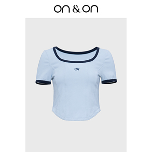 安乃安夏季 T恤百搭时尚 新款 设计感时尚 撞色拼接刺绣短款 ON＆ON