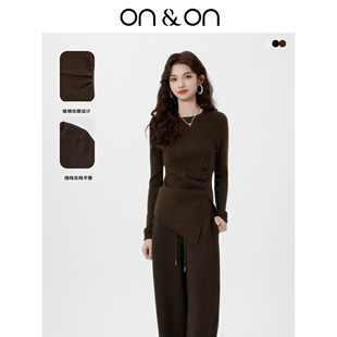 ON＆ON 百搭针织显瘦套头毛衣 安乃安设计感圆领收腰下摆开叉时尚